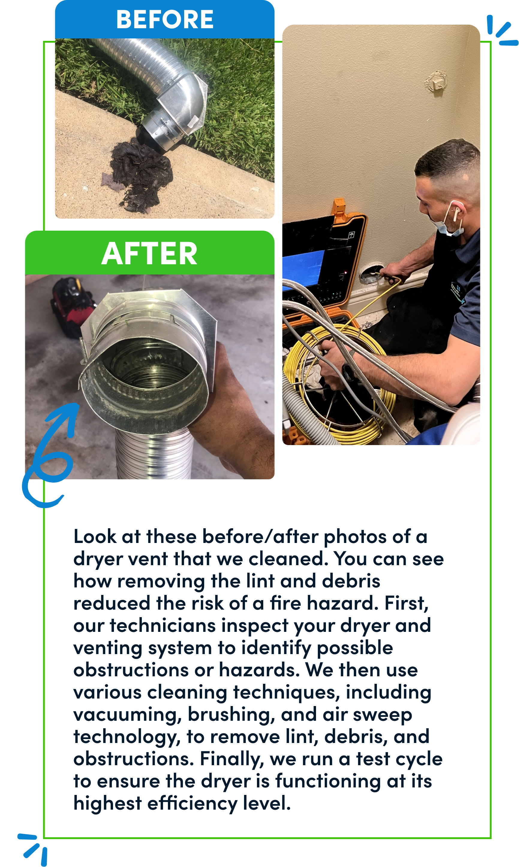 Clean & Green Air Duct Cleaning's certified technicians use advanced equipment and techniques to deliver top-quality dryer vent cleaning services in Dallas-Fort Worth, Houston, and Austin TX