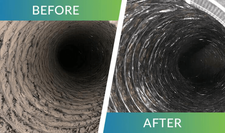 Before and after images showcasing the significant impact of clean air ducts.